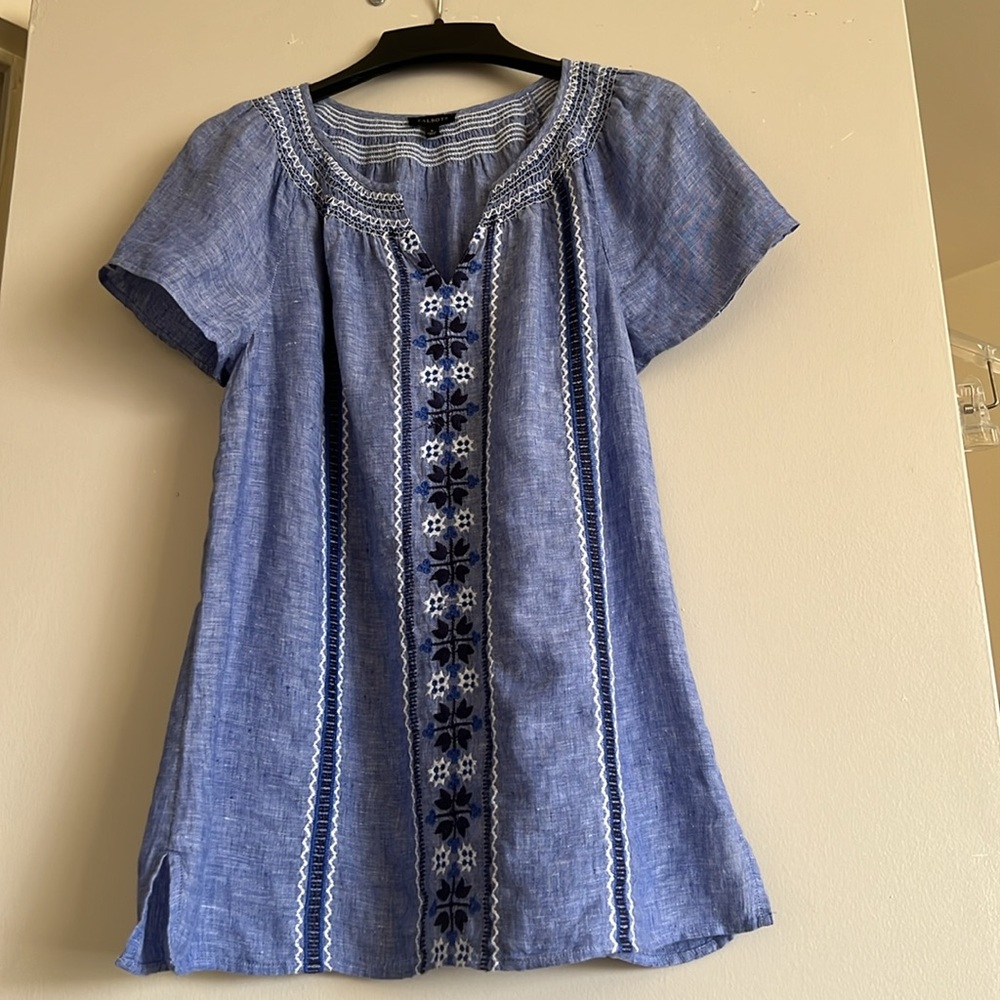 Talbots linen embroidered top